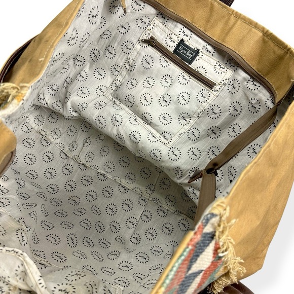 Myra Bag Aztec Duffel Tote Canvas Weekender Western Travel Bag Leather Southwest - Picture 14 of 16